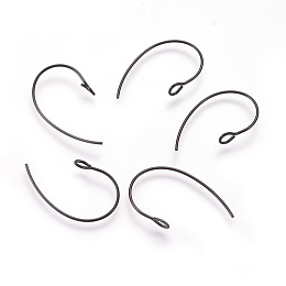 Honeyhandy 304 Stainless Steel Earring Hooks, with Vertical Loop, Electrophoresis Black, 25x14.5x4mm, Hole: 2mm, 20 Gauge, Pin: 0.8mm