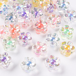 Honeyhandy Transparent Acrylic Beads, Bead in Bead, AB Color, Flower, Mixed Color, 12x12.5x6mm, Hole: 2.5mm, about 893pcs/500g
