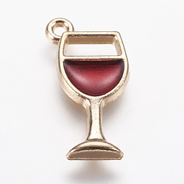 Honeyhandy Alloy Enamel Pendants, Wine Glass, Light Gold, Red, 20x8x2mm, Hole: 1mm