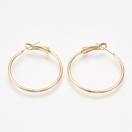 Honeyhandy Brass Hoop Earrings Findings, Real 18K Gold Plated, 34x30x1.5mm, Pin: 0.8mm