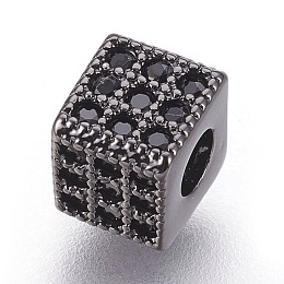 Honeyhandy Brass Micro Pave Cubic Zirconia Beads, Cube, Black, Gunmetal, 5x5.5x5.5mm, Hole: 2.5mm