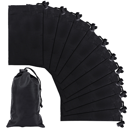 NBEADS 12 Pcs Polyester Drawstring Bags, 7.8x4.7 Black Nylon Bags Drawstring Storage Bags with Toggle Gift Bags Jewelry Pouches for Sport Home Travel Jewelry Candy Storage