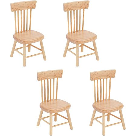 PandaHall Elite 4pcs Miniature Chairs 1/12 Dollhouse Chair Scale Furniture Chairs Mini Wood Chair Tiny Furniture Model Chair for Christmas Dollhouse Dinning Room Home Decor Photography Props