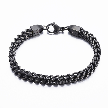 Honeyhandy 304 Stainless Steel Wheat Chain Bracelets, with Lobster Claw Clasps, Gunmetal, 8-1/4 inch(21cm), 6mm