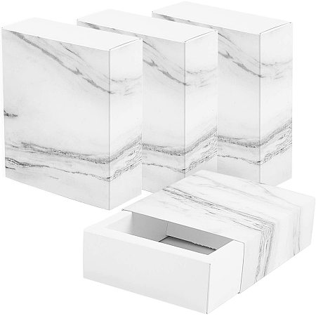 BENECREAT 16 Pack Marble White Kraft Paper Drawer Box 5x4x1.5 Inch Rectangle Gift Wrapping Boxes Soap Jewelry Candy Packaging Box for Wedding Birthday Party Favors