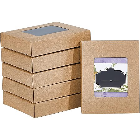 BENECREAT 30PCS 4x3x0.8inch Kraft Paper Boxes with Clear Window, Rectangle Foldable Paper Gift Box for Party Favor Treats and Jewelry Packaging