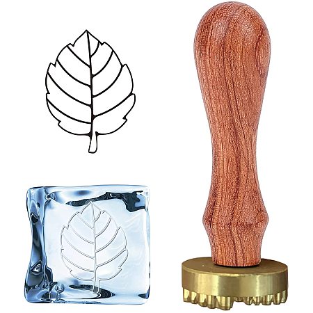 CRASPIRE Ice Stamp Mint Leaves Ice Cube Stamp Ice Branding Stamp with Removable Brass Head & Wood Handle Vintage 1.2
