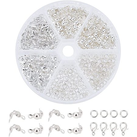 PandaHall Elite 500pcs Jewelry Making Accessory Set 200pcs 4mm 21 Guage Open Jump Ring 100pcs 12x6mm Lobster Clasp 200pcs 7mm Fold-Over Bead Tips for Earring Bracelet Necklace Jewelry Making, Silver
