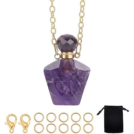 SUNNYCLUE Natural Amethyst Perfume Bottle Pendant Faceted Crystal Necklaces Making Kits Healing Gemstone Openable Pendant Charms Essential Oil Diffuser for Adults DIY Necklace Making