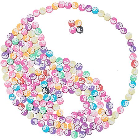 SUNNYCLUE 200pcs Mixed Yin Yang Beads Tai Chi Flat Round Bead Polymer Clay Spacer Beads Bulk for Jewelry Making Beads DIY Supplies Crafts Accessories Bracelets Earrings Necklaces Choker Keychain