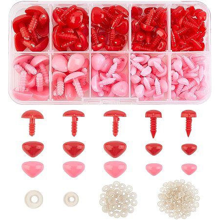 SUPERFINDINGS About 130Pcs 5 Sizes Plastic DIY Dog Nose 2 Color Safety Triangle Nose DIY Craft Noses for Bear, Doll, Dog, Puppet, Plush Animal Making and DIY Craft