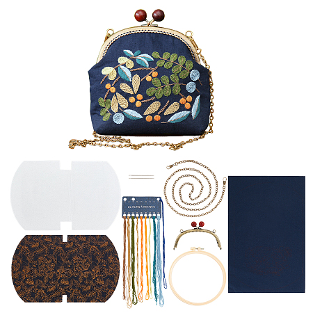 WADORN DIY Embroidery Coin Purse Kits, Handmade Kiss Clasp Embroidery Clutch Making Kit Flower Pattern Coin Bag Cross Stitch Kit Vintage Handbag Sewing Craft Material, 6.5x1.6x4.9 Inch, Blue