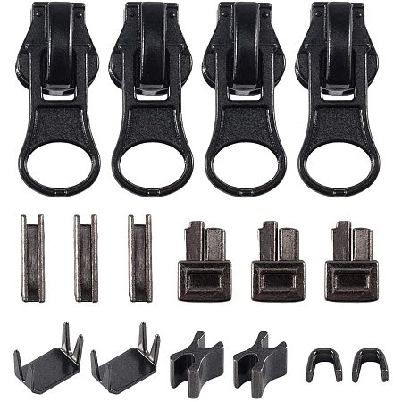 PH PandaHall #5 Zipper Repair Kit - 6 Sets Zipper Latch Slider Retainer, 12 Sets Top Stopper Bottom Stopper and 12pcs Resin Zipper Puller for Zipper Repair Zipper Repair Kit