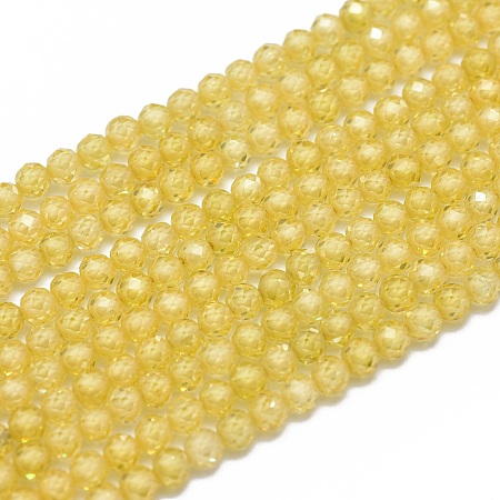 Honeyhandy Cubic Zirconia Beads Strands, Faceted, Round, Gold, 3mm, Hole: 0.5mm, about 132pcs/strand, 15 inch(38cm)