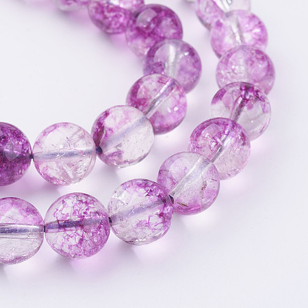 ARRICRAFT Natural Crackle Quartz Beads Strands, Dyed, Round, Orchid, 12mm, Hole: 1mm, about 16pcs/strand, 8 inch