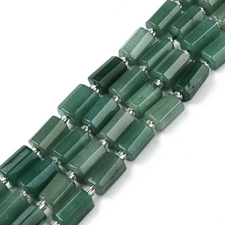 Honeyhandy Natural Green Aventurine Beads Strands, with Seed Beads, Faceted, Column, 8.5~12x5.5~7.5x4.5~7mm, Hole: 1.2mm, about 15~16pcs/strand, 7.09 inch~7.68 inch(18~19.5cm)