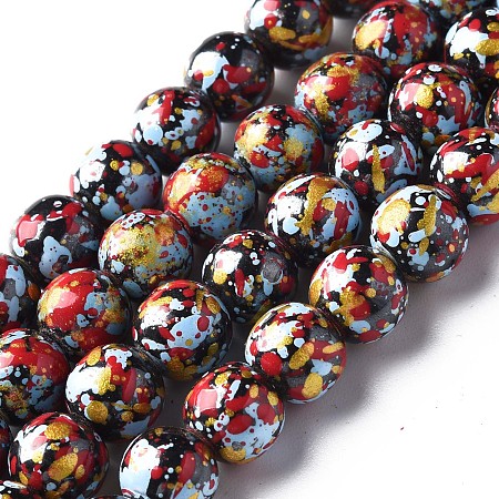 Spray Painted Non-magnetic Synthetic Hematite Beads Strands, with Glitter Powder, Round, Red, 8mm, Hole: 1mm, about 51~52pcs/strand, 15.55 inch~15.75 inch(39.5~40cm)