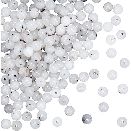 OLYCRAFT 186 pcs 6MM Natural White Jade Beads Imitation Rutilated Quartz Beads Round Stone Beads for Bracelet Necklace Earrings DIY Jewelry Making Crafts - with Box