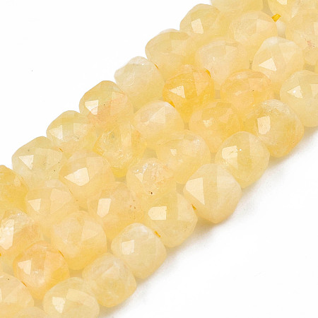 Natural Quartz Beads Strands, Dyed, Faceted, Cube, Light Goldenrod Yellow, 5.5x6x6mm, Hole: 1mm, about 61~62pcs/srand, 12.99 inch~13.19 inch(33cm~33.5cm)