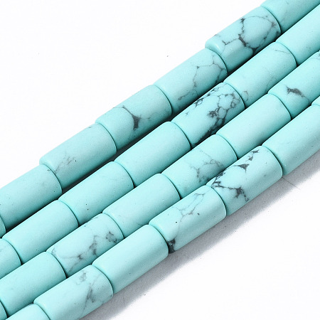 ARRICRAFT Synthetic Turquoise Beads Strands, Dyed, Column, Pale Turquoise, 5~6x3mm, Hole: 0.8mm, about 62~63pcs/strand, 15.35~15.75 inches(39~40cm)