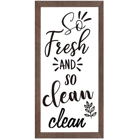FINGERINSPIRE So Fresh and So Clean Clean Art Sign Solid Wood Framed Block Sign Funny Farmhouse Decor Sign with Arylic Layer 7x13 Inch Large Hangable Wooden Frame for Kitchen Decor
