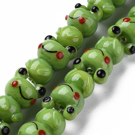 ARRICRAFT Handmade Bumpy Lampwork Beads Strands, Frog, Lime Green, 20.5~22x13.5~15.5x12.5~13.5mm, Hole: 2mm, about 25pcs/strand, 20.16 inch~20.28 inch(51.2cm~51.5cm)