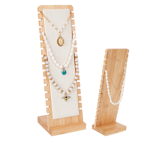 PandaHall Elite 15 Slots Necklace Holder Stand Wood Jewelry Display Stand Tabletop Display Boards Chain Choker Organizer with Velvet Mat for Necklace Pendants Bracelet Jewelry, 3.7x3.9x12.4 inch