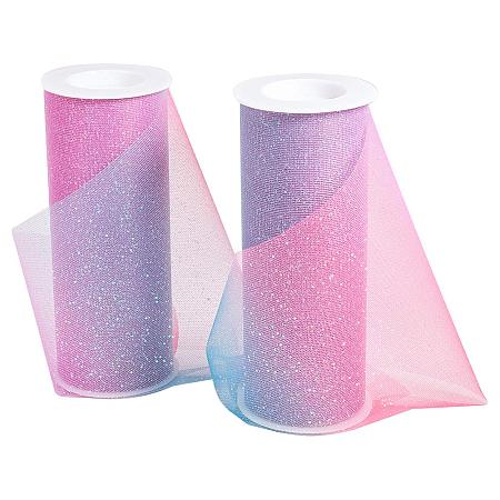 BENECREAT 2 Rolls Glitter Tulle Purple Tulle Fabric Rolls 6 inch x 10 Yards(30 feet) for Decoration Bows, Craft Making, Wedding Party Ribbon - 20 Yards in Total
