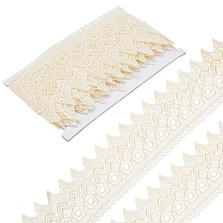 Gorgecraft Polyester Woven Lace Trim, Waved Trimming Ribbon, Garment Curtain Accessories, White, 3-1/2 inch(90mm)