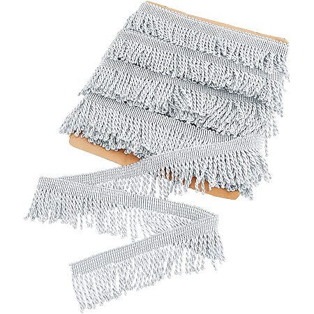OLYCRAFT 11.4 Yards Polyester Silver Tassel Ribbon with Card 60mm Wide Fringe Trim Embellishments Curtain Weights Fringes for Sewing DIY Decoration Polyester Silk Tassel Ribbon