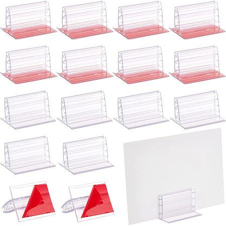 NBEADS 20 Pcs Clear Self-Adhesive Business Card Holder, Plastic Clip Holder Clear Sign Poster Menu Display Holder Business Card Holder Stand for Tables Hotel Conference, W.L.H: 1.63x2x1.24