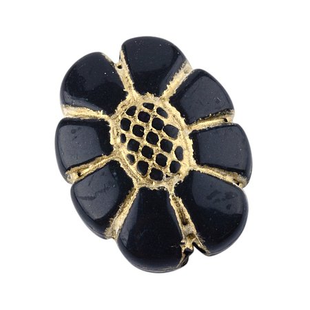 NBEADS 410pcs/500g Ridged Flower Plating Acrylic Loose Beads Cream with Golden Metal Enlaced for DIY Crafts Making, Black, 20x15.5x6.5mm, Hole: 2mm