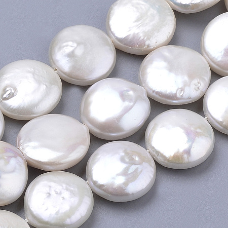 Honeyhandy Natural Baroque Pearl Keshi Pearl Beads Strands, Cultured Freshwater Pearl, Flat Round, Floral White, 14~16x5~7mm, Hole: 0.5mm, about 12pcs/strand, 7.75 inch