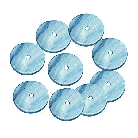 ARRICRAFT 200 pcs 20mm Flat Round Dyed Natural Shell Beads for Earring Bracelet Necklace Jewelry Making, Deep Sky Blue