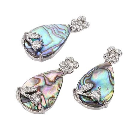 ArriCraft 1pcs Drop with Flower Abalone Shell Pendants with Platinum Brass Rhinestone Findings Seashell Charms for Jewelry Making and Crafting