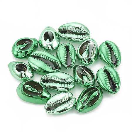 Electroplated Sea Shell Beads, Undrilled/No Hole Beads, Cowrie Shells, Green, 17~21x11~14x6~8mm