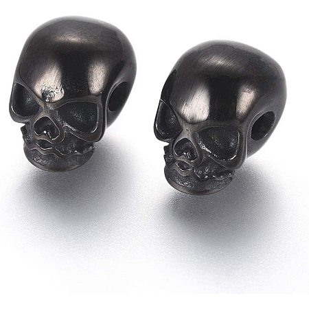 UNICRAFTALE 2pcs Skeleton Heads Beads Stainless Steel Beads Gunmetal Spacers Beads for Bracelet Necklace Jewelry Making 11x8x10mm, Hole 2.5mm