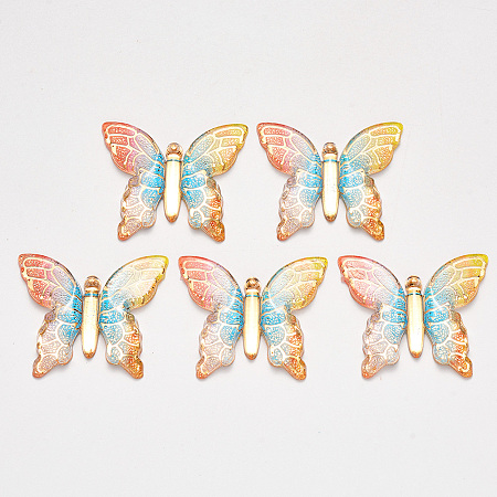 NBEADS Transparent Acrylic Pendants, with Electroplate Bottom, Butterfly, Colorful, 34x39x5.5mm, Hole: 1.2mm