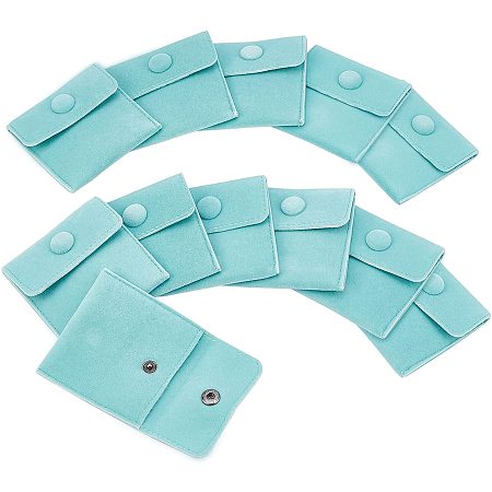 NBEADS 12 Pcs Velvet Jewelry Pouches with Snap Button, Turquoise Velvet Jewelry Storage Bags Small Velvet Gift Bags for Traveling Rings, Bracelets, Necklaces, Earrings,Watch, 2.76x2.76 Inch