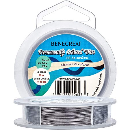 BENECREAT 49 Strands Bead String Wire (0.38MM, 49FT) Nylon Coated Stainless Steel Beading Wire for Necklace Bracelet Making, Gray
