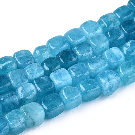Honeyhandy Natural Dolomite Beads Strands, Dyed, Cube, Dark Turquoise, 7~8x7~8x7~8mm,  Hole: 1.2mm, about 50~52pcs/strand, 14.76 inch~15.35 inch(37.5cm~39cm)