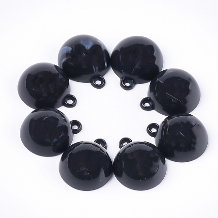 ARRICRAFT Acrylic Pendants, Imitation Gemstone Style, Half Round, Black, 18.5x15.5x8mm, Hole: 1.6mm