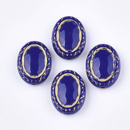 Honeyhandy Plating Acrylic Beads, Metal Enlaced, Oval, Dark Blue, 17.5x13.5x6mm, Hole: 1.6mm
