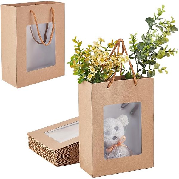 BENECREAT 14 Packs Gift Bags With Transparent Window Kraft Paper