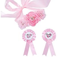 AHANDMAKER Polyester Sash and Corsage Kit, Pink Pregnancy Sash Kit Baby Sash Corsage Kit Baby Shower Flower Belly Belt and Corsage Kit Crown Pregnancy Sash Decoration for Pregnancy Photo Prop Gift