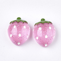 Resin Cabochons, with Glitter Powder, Strawberry, Pearl Pink, 19x15x9mm