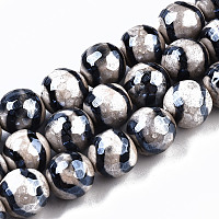Honeyhandy Tibetan Style dZi Beads, Natural Agate Beads Strands,  Dyed & Heated, Pearlized, Round, Faceted, Old Lace, 10mm, Hole: 1mm, about 37~38pcs/strand, 14.57 inch(37cm)