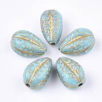 Nbeads Plating Acrylic Beads, for Name Bracelets & Jewelry Making, Metal Enlaced, Teardrop, Turquoise, 18.5x11x11mm, Hole: 2mm