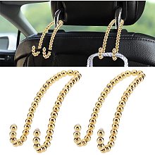 OLYCRAFT 2Pcs Golden Pearl Car Hook Hanger Car Seat Headrest Hooks Portable Pearl Car Hook Car Hangers Organizer with Pearl Beads for Purses Grocery Bag Keys Handbag Decorations Organizer