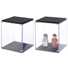 FINGERINSPIRE 2 Pcs Acrylic Stackable Model Display Case Minifigures Building Block Display Case with Black Base 3x3x4 inch Dustproof Showcase Assemble Cube Display Box for Minifigures Figure